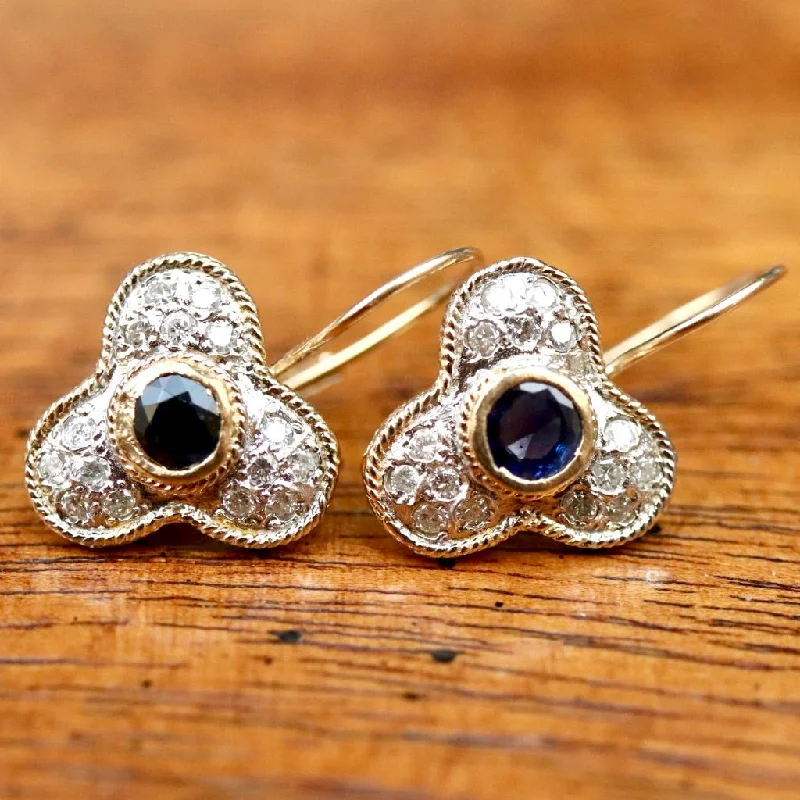 Troubadour 14k Gold, Diamond and Sapphire Earrings