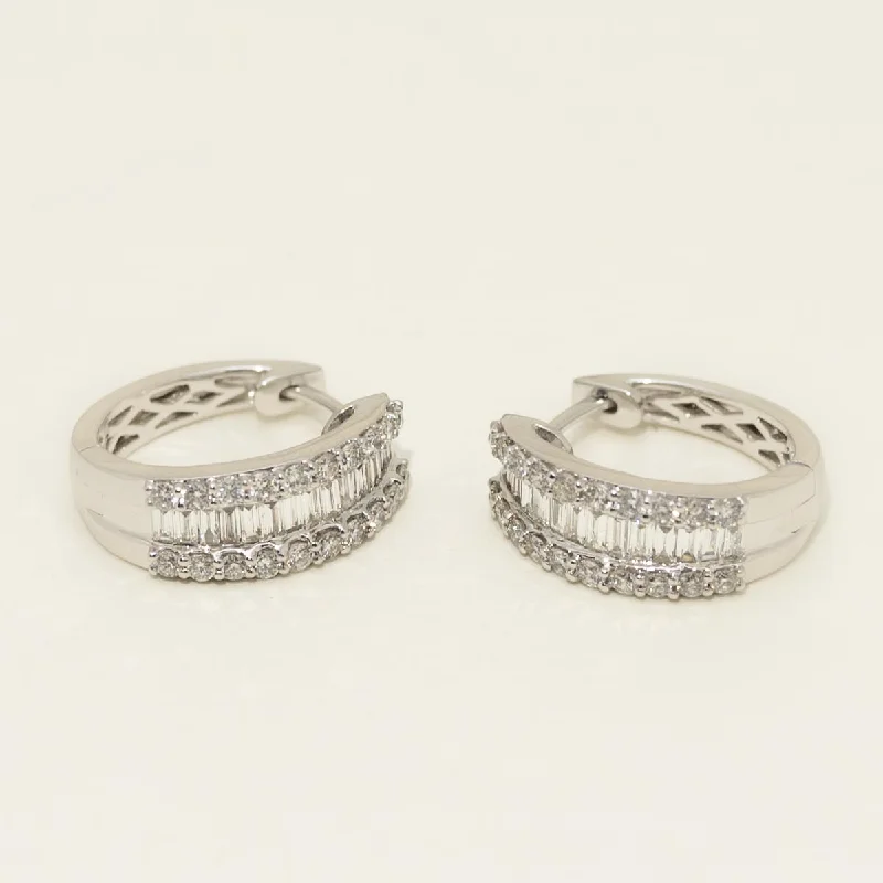 Baguette and Round Diamond Hoop Earrings in 14kt White Gold (7/8ct tw)