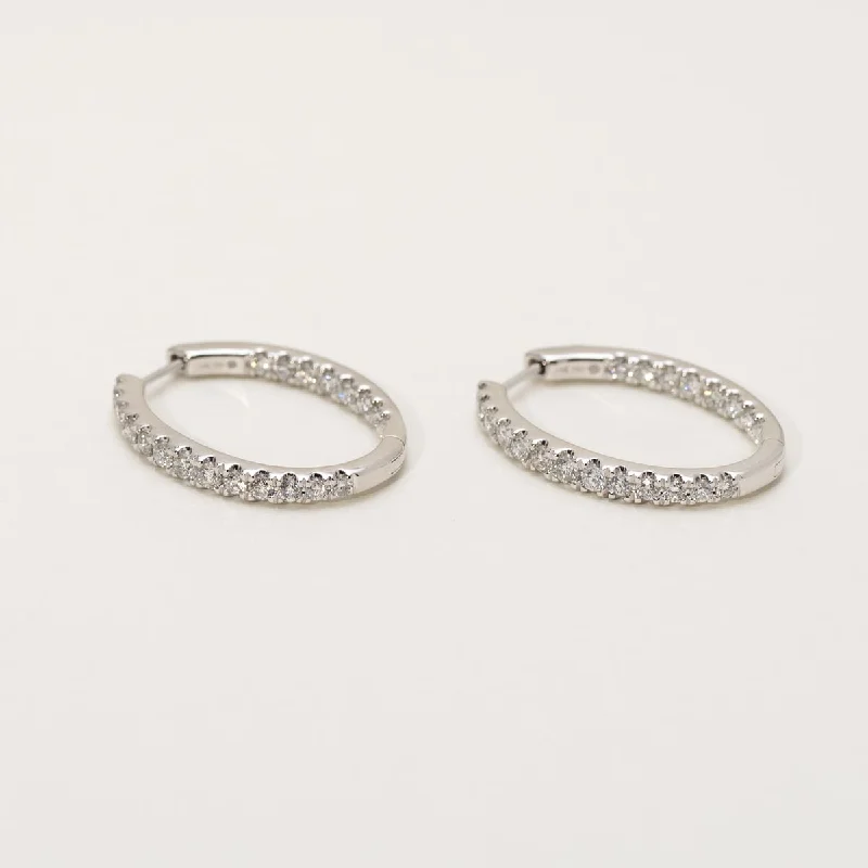 Dabakarov Diamond Oval Inside Out Hoop Earrings in 14kt White Gold (1 1/4ct tw)