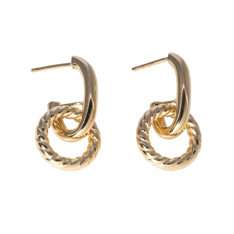 14K Yellow Gold Italian Rope & Polished Link Earrings