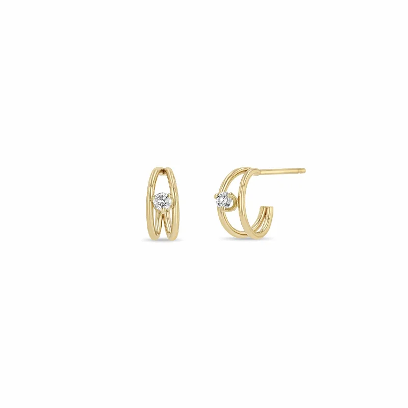 14K Yellow Gold Double Wire Diamond Hoop Earrings