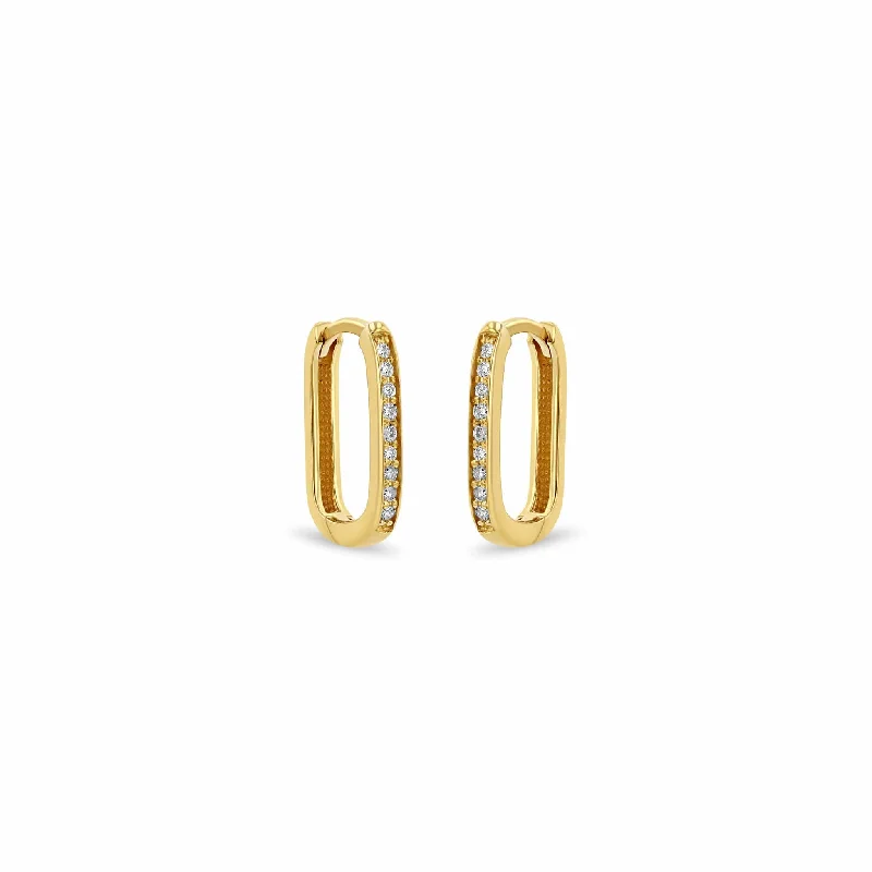 14K Yellow Gold Medium Thick Hinged Diamond Hoop Earrings