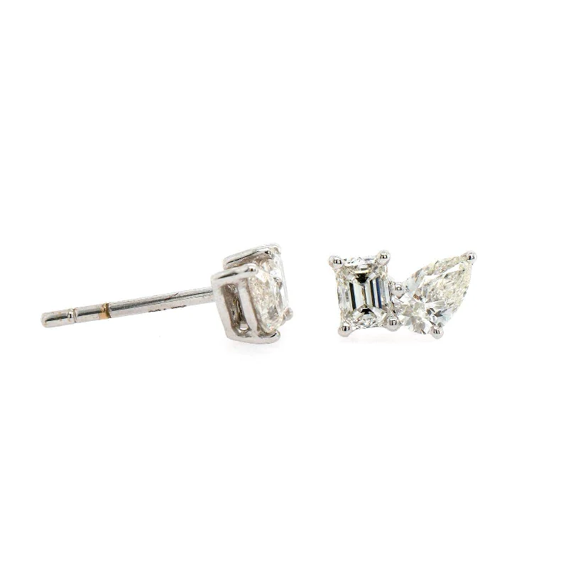 18K White Gold Pear & Emerald Cut Diamond Studs