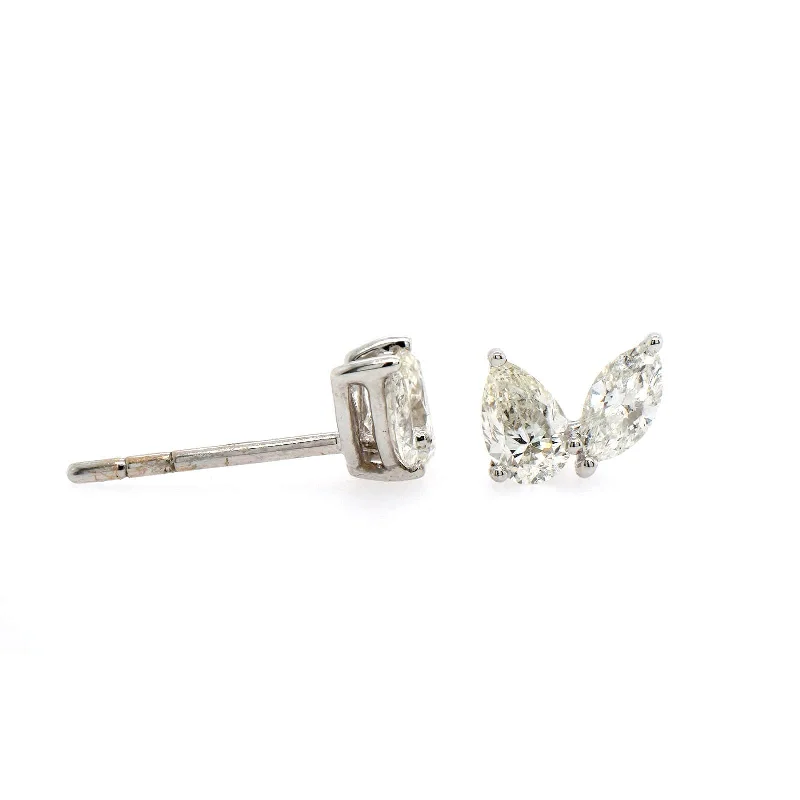 18K White Gold Pear & Marquise Cut Diamond Studs