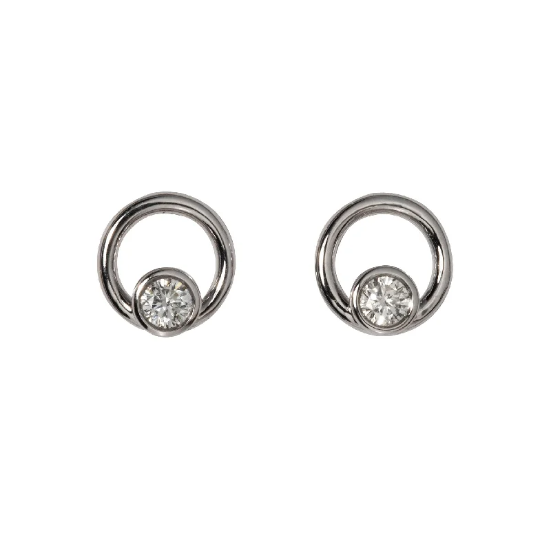 Diamond Bezel 14K White Gold Open Circle Stud Earrings