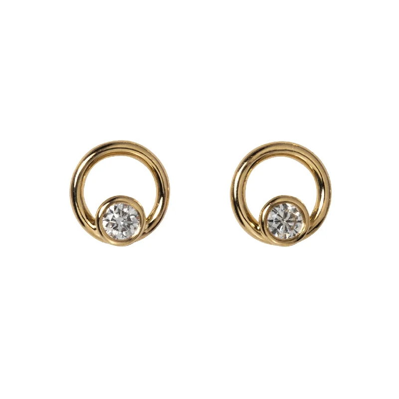 Diamond Bezel 14K Yellow Gold Open Circle Stud Earrings