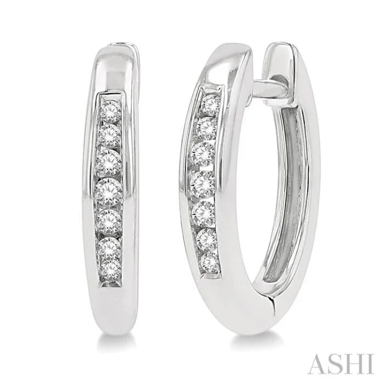 1/10 ctw Inlay Round Cut Diamond Huggies Earring in 10K White Gold