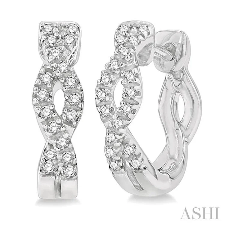 1/6 ctw Entwined Round Cut Diamond Huggies Earring in 10K White Gold