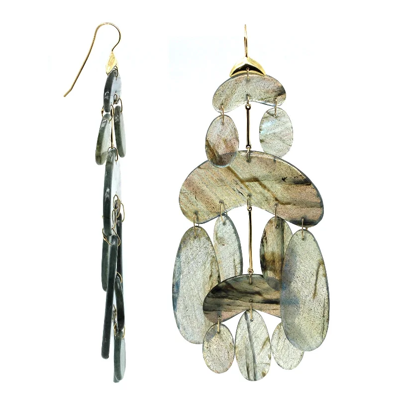 18K Yellow Gold Extra Large Labradorite Chandelier Earrings