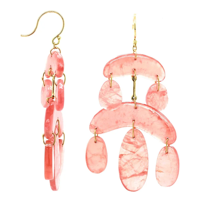 18K Yellow Gold Mini Rhodochrosite Chandelier Earrings