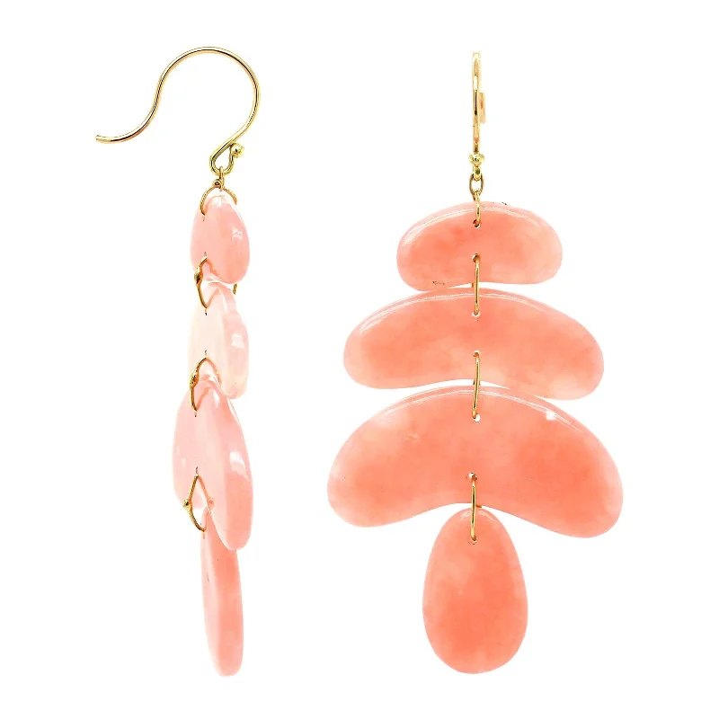 18K Yellow Gold Small Pink Opal Totem Earrings