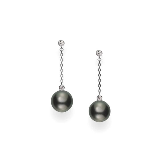 Mikimoto 18K White Gold Black South Sea Cultured Pearl and Diamond Drop Earrings