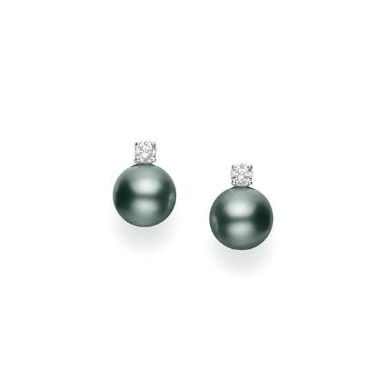 Mikimoto Platinum Black South Sea Cultured Pearl Stud Earrings with Diamonds