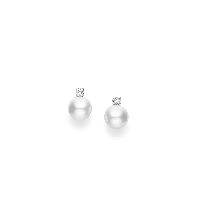 Mikimoto Platinum White South Sea Cultured Pearl Diamond Stud Earrings