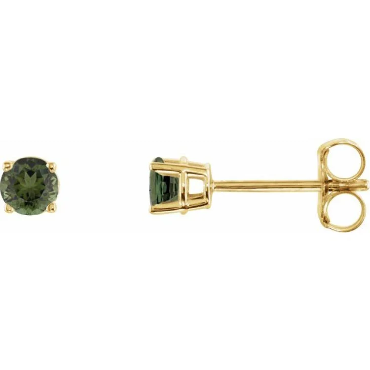 14K Yellow 3 mm Natural Green Tourmaline Stud Earrings with Friction Post