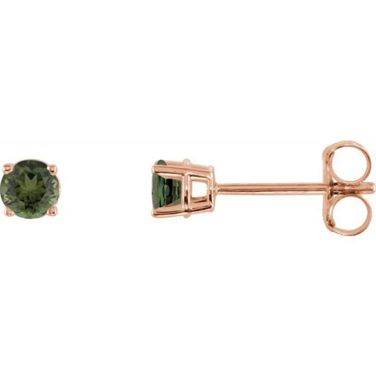 14K Rose 3 mm Natural Green Tourmaline Stud Earrings with Friction Post