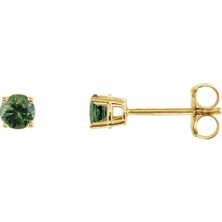 14K Yellow 3 mm Natural Green Sapphire Stud Earrings with Friction Post