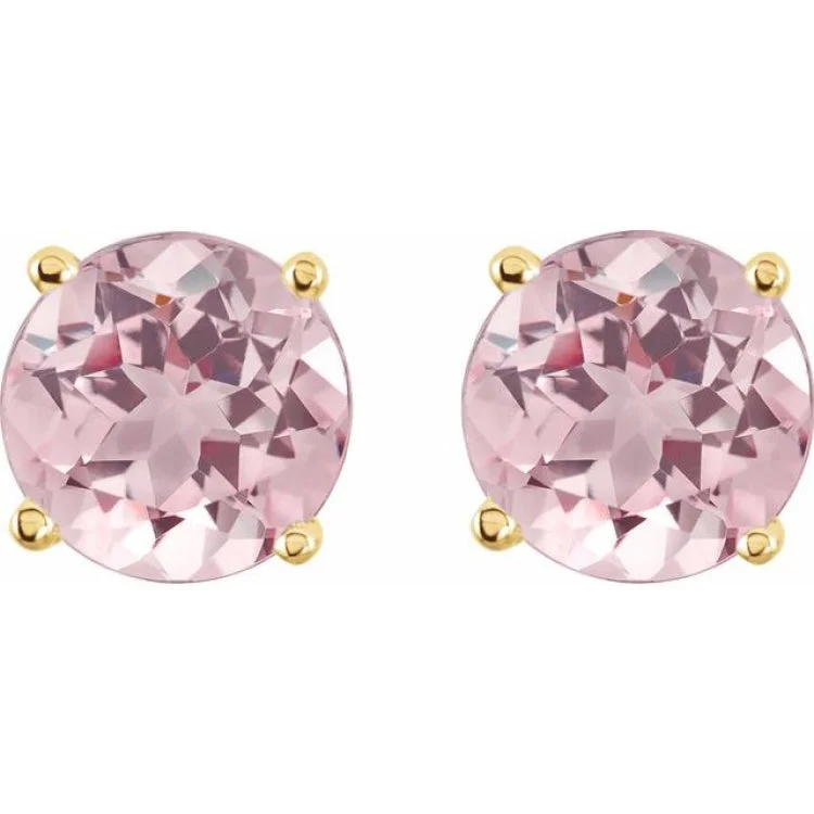 14K Yellow 5 mm Natural Pink Morganite Stud Earrings with Friction Post