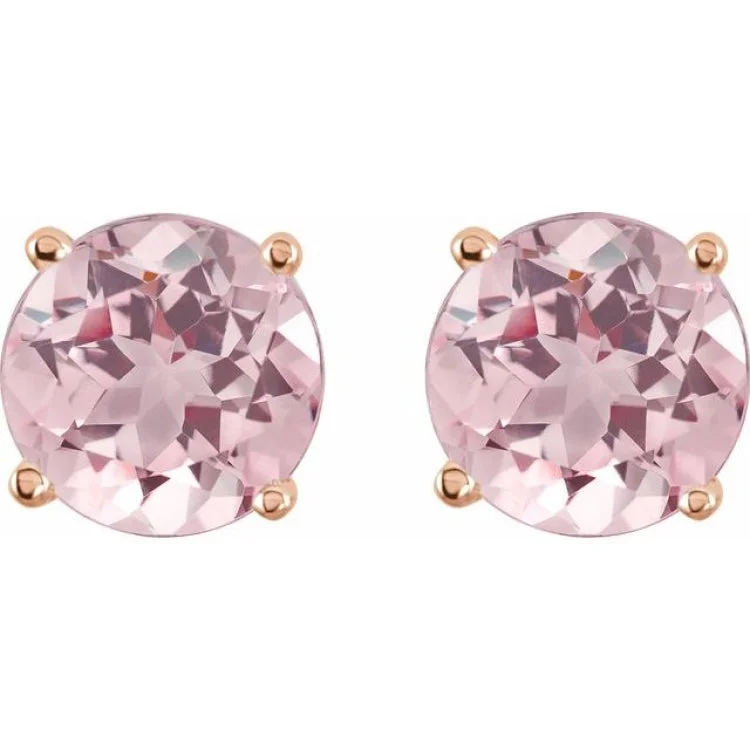 14K Rose 5 mm Natural Pink Morganite Stud Earrings with Friction Post