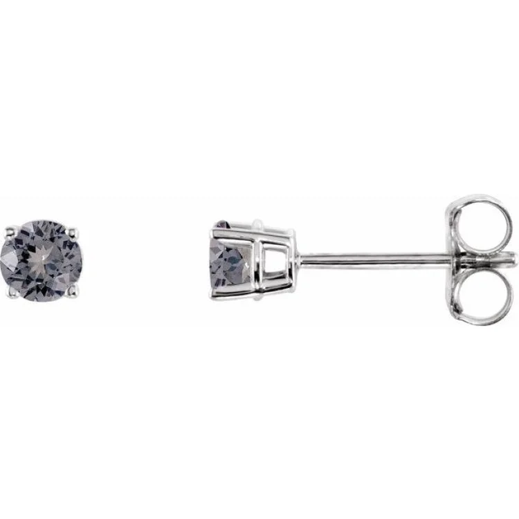 14K White 3 mm Natural Gray Spinel Stud Earrings with Friction Post