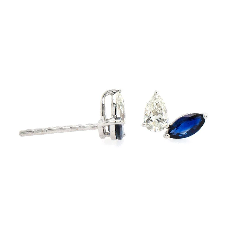 18K White Gold Sapphire and Diamond Stud Earrings