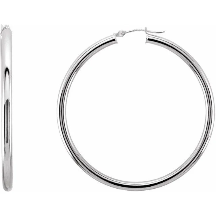 14K White 48 mm Tube Hoop Earrings