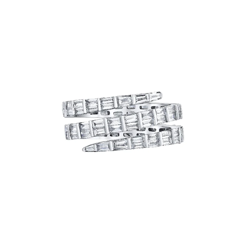 Three Row Baguette Diamond Coil Ring