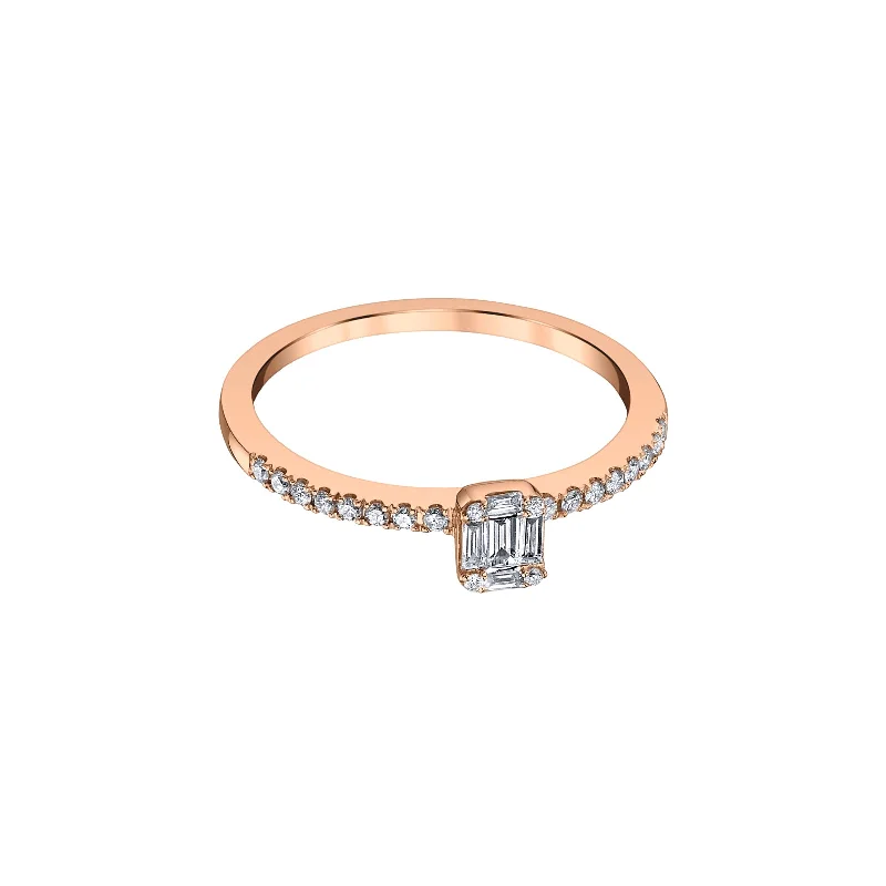 Solitaire Baguette Diamond Ring - Rose Gold