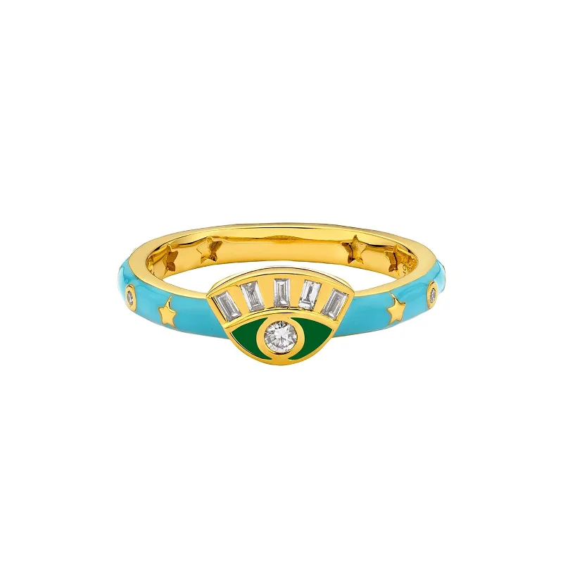 Skinny Evil Eye Ring - Blue & Green