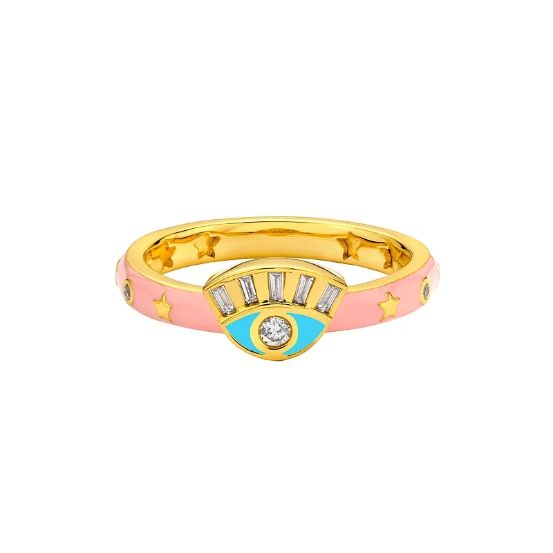 Skinny Evil Eye Ring - Pink & Blue