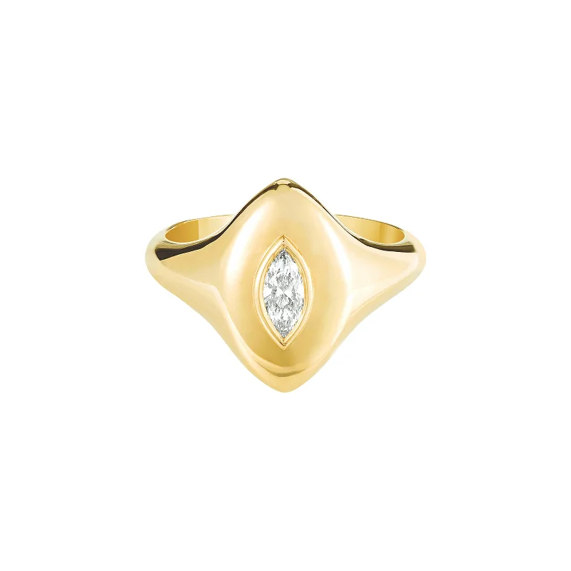 Marquise Diamond Pinky Ring - Yellow Gold