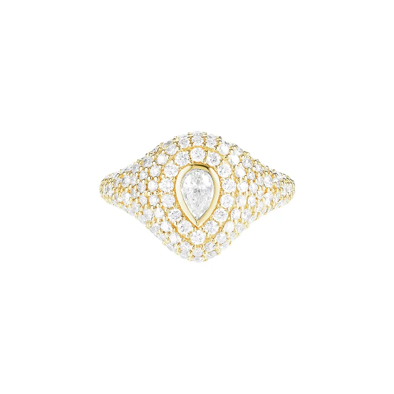 Pear Bling Pinky Ring - Yellow Gold