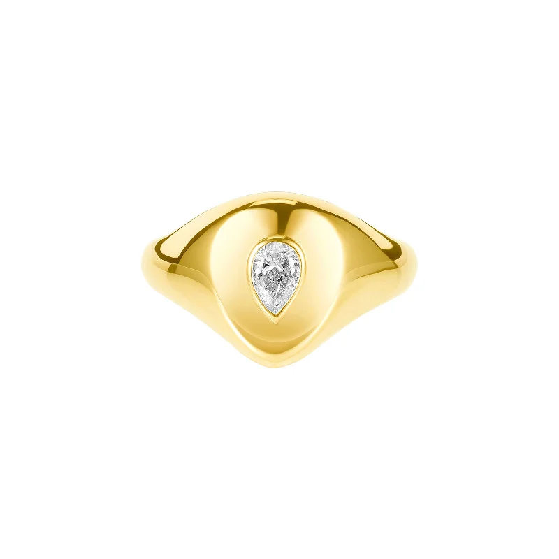 Pear Pinky Ring - Yellow Gold