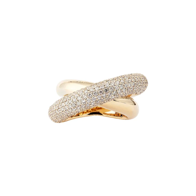 Half Pave Diamond Big Infinity Loop Ring - Yellow Gold