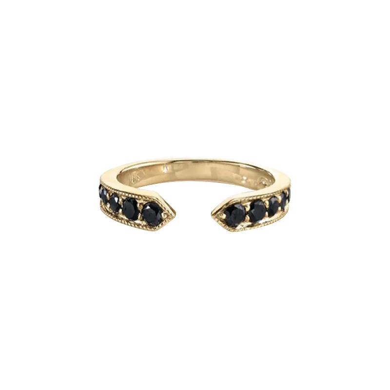 Chevron Black Diamond Ring - Yellow Gold