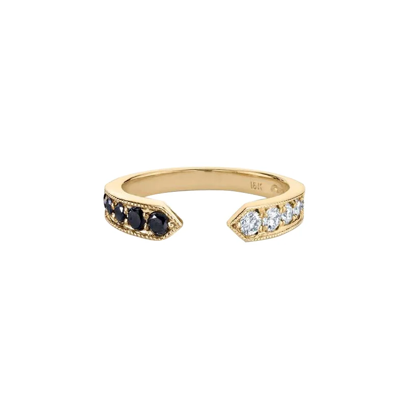 Chevron Black & White Diamond Ring - Yellow Gold