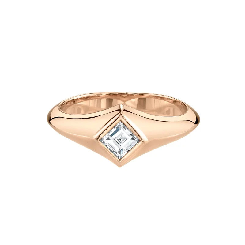 Knife Edge Carre Diamond Signet Pinky Ring - Rose Gold