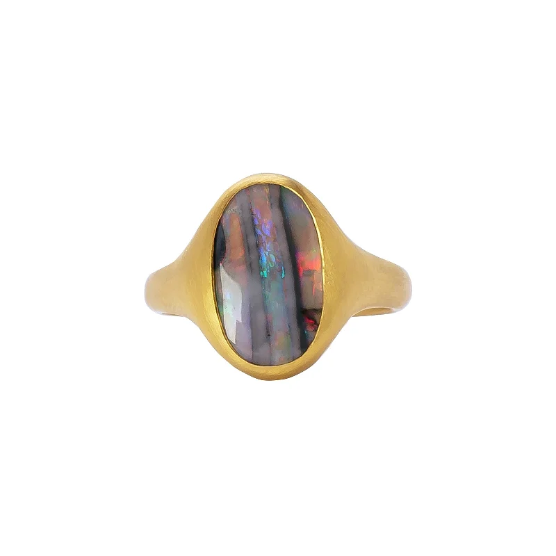 Lightning Ridge Striped Black Opal Ring