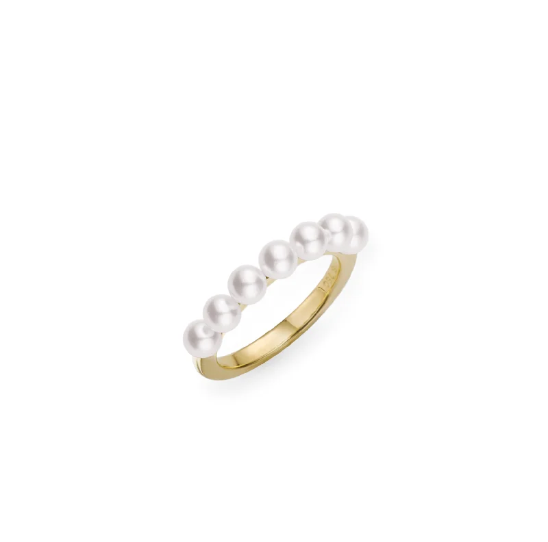 Mikimoto Cluster Yellow Gold Akoya A+ Pearl Ring