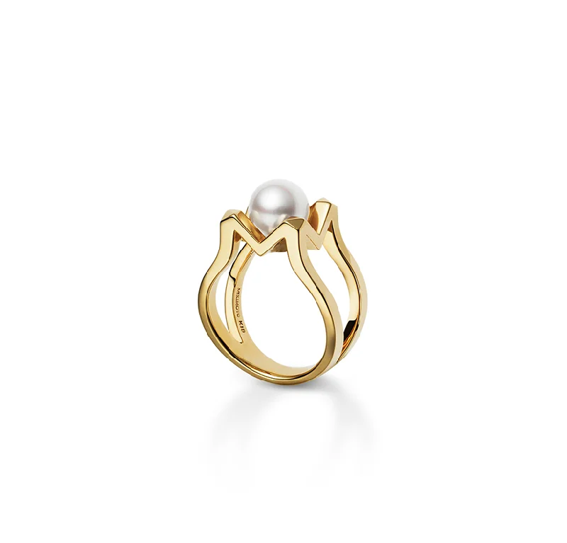 Mikimoto M Collection Yellow Gold Akoya A+ Pearl Ring