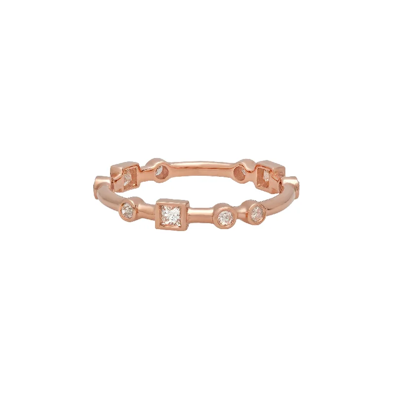 Thin Band with Round and Square Diamonds - Rose Gold