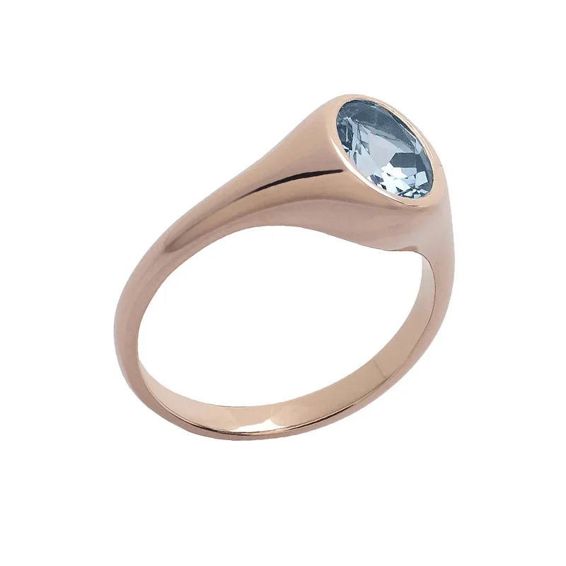 Saudade Aquamarine Signet Ring - Rose Gold