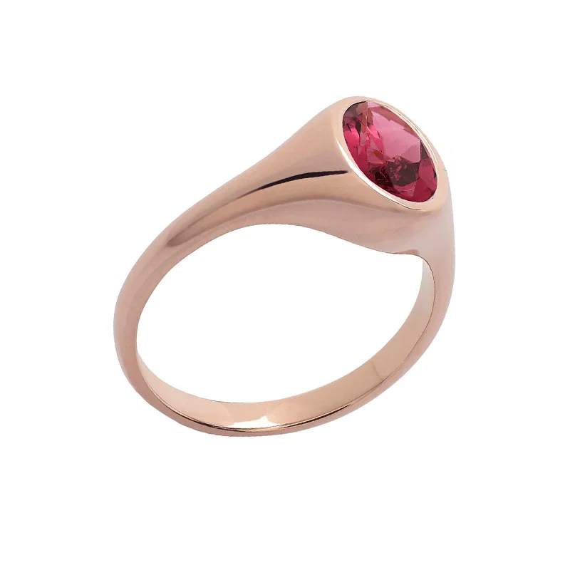 Saudade Pink Tourmaline Signet Ring - Rose Gold