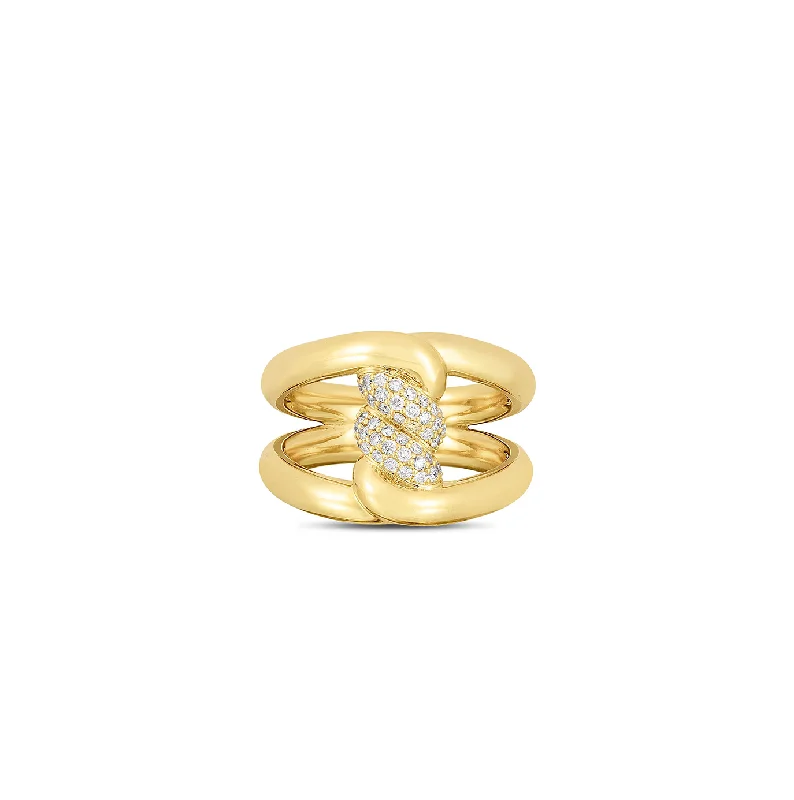 Roberto Coin Cialoma Yellow Gold Twist Ring with Diamonds