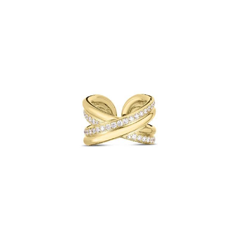 Roberto Coin Cialoma Yellow Gold Wide Diamond Crossover Ring