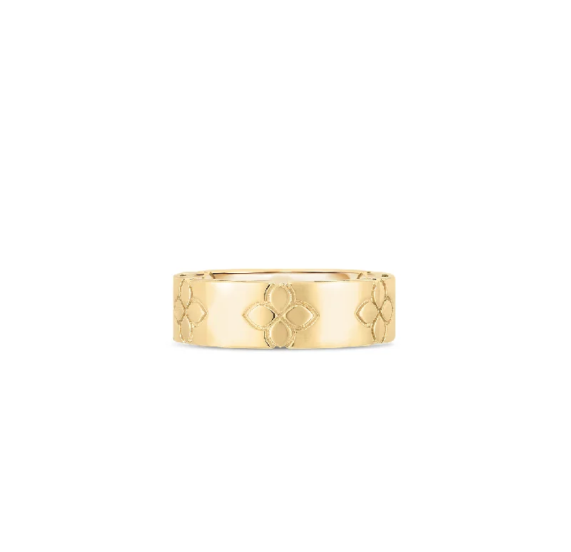 Roberto Coin Love in Verona Yellow Gold Etched Flowers Wide Ring