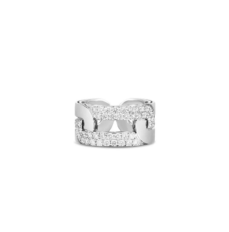 Roberto Coin Navarra White Gold Wide Link Diamond Ring