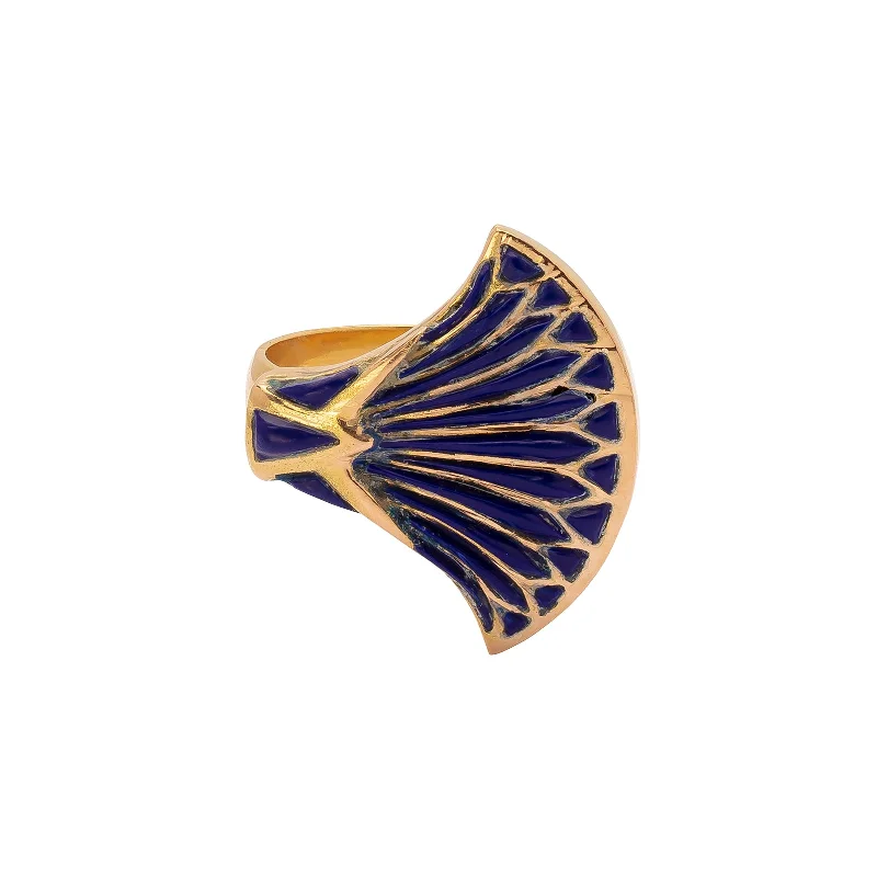 Handmade Inlaid Lapis Lotus Blossom Ring