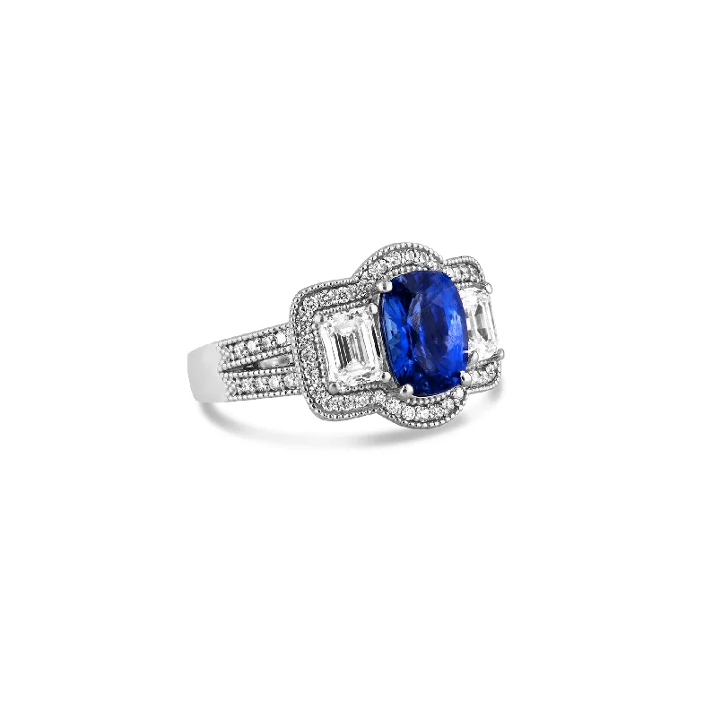 Sabel Collection White Gold Cushion Sapphire and Diamond Ring