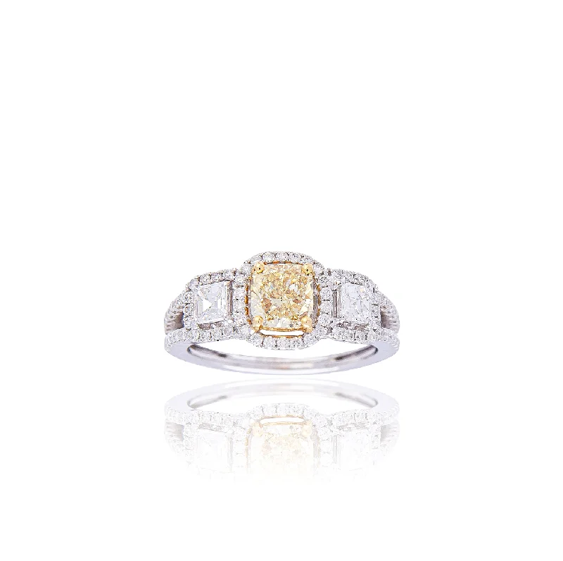 Sabel Collection White Gold Fancy Yellow Diamond and Diamond Halo Ring